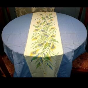 Large Vintage Blue & Yellow Floral Table Cloth